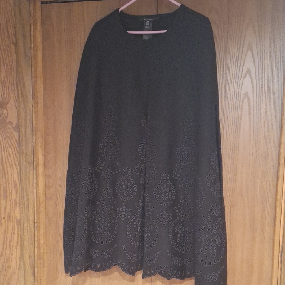 White House Black Market Elegant Black Eyelet Cape